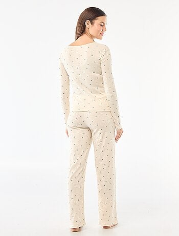 Pigiama lungo in maglia operata - 2 pezzi