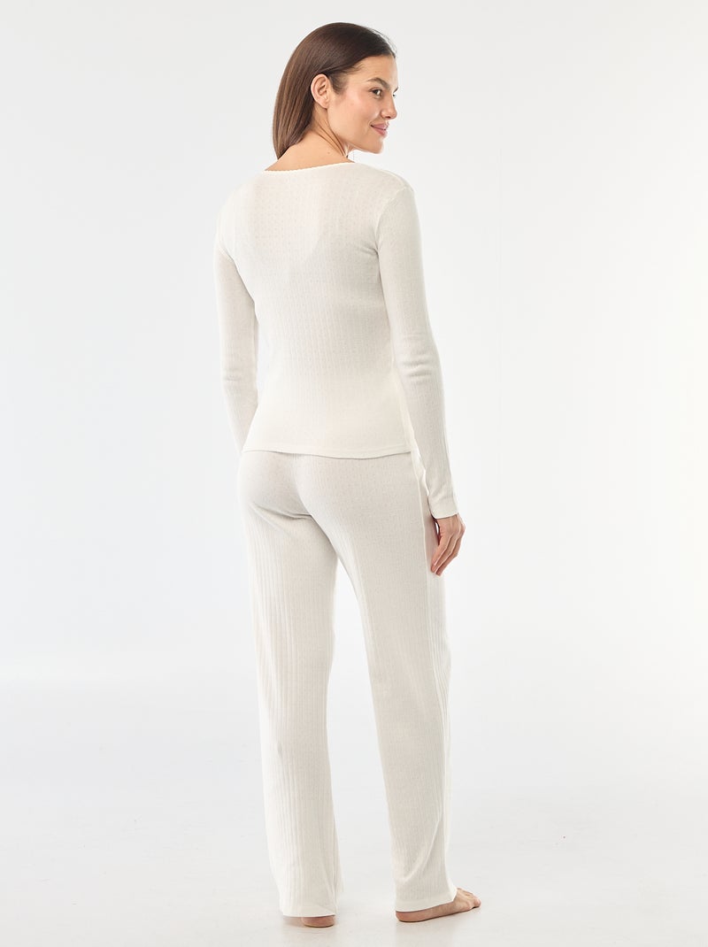 Pigiama lungo in maglia operata - 2 pezzi Bianco - Kiabi