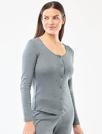 Pigiama lungo in maglia operata - 2 pezzi