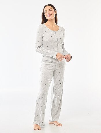 Pigiama lungo in maglia operata - 2 pezzi