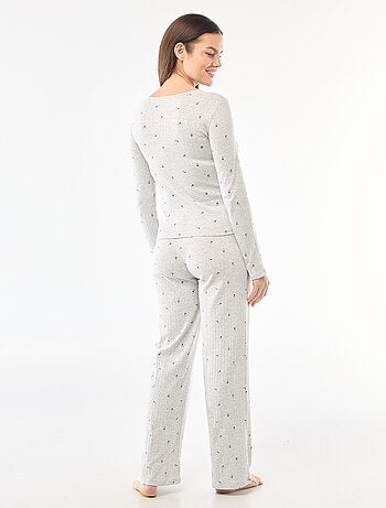 Pigiama lungo in maglia operata - 2 pezzi