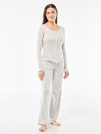 Pigiama lungo in maglia operata - 2 pezzi