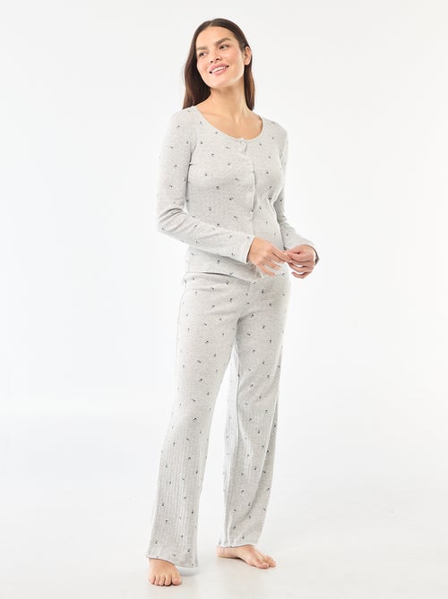 Pigiama lungo in maglia operata - 2 pezzi - Kiabi