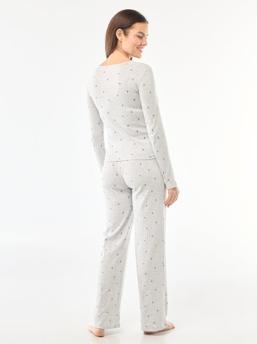 Pigiama lungo in maglia operata - 2 pezzi - Kiabi