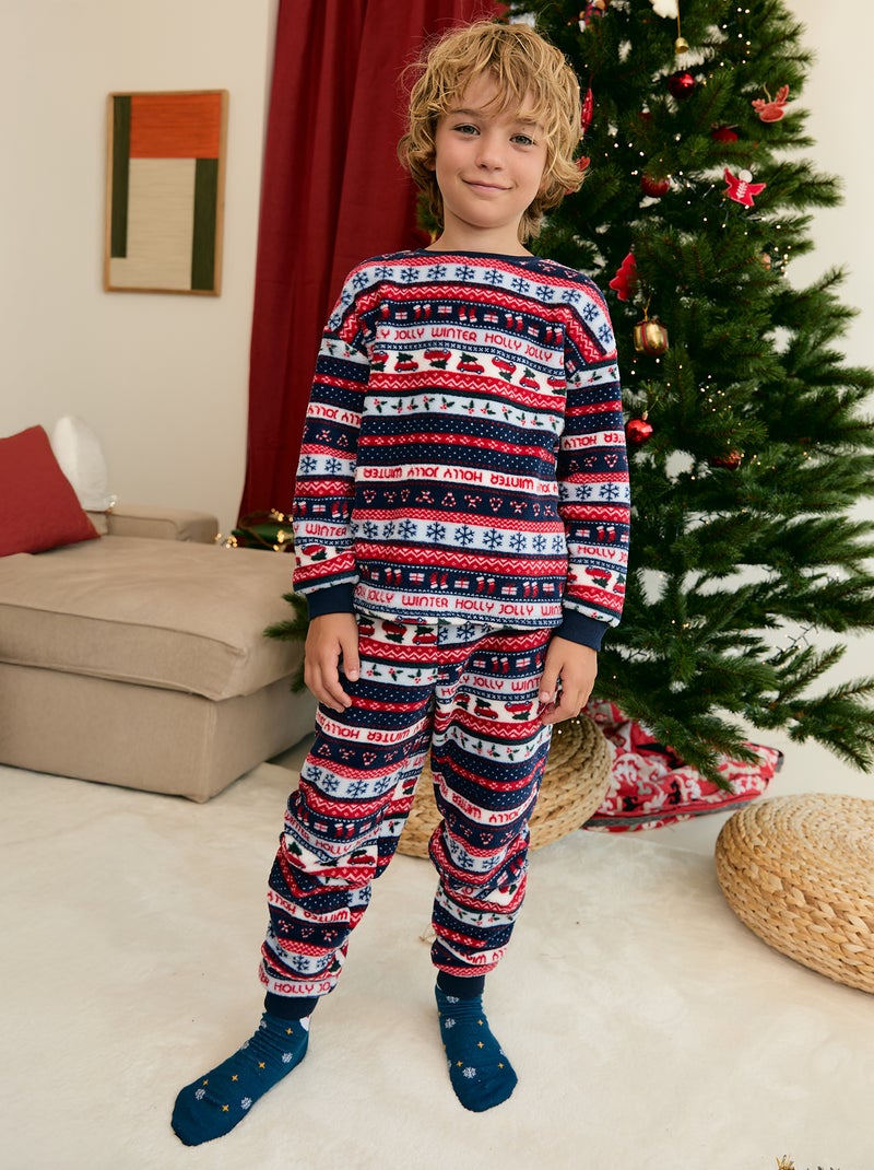 Pigiama lungo in pile 2 pezzi - Felpa + pantaloni Blu - Kiabi