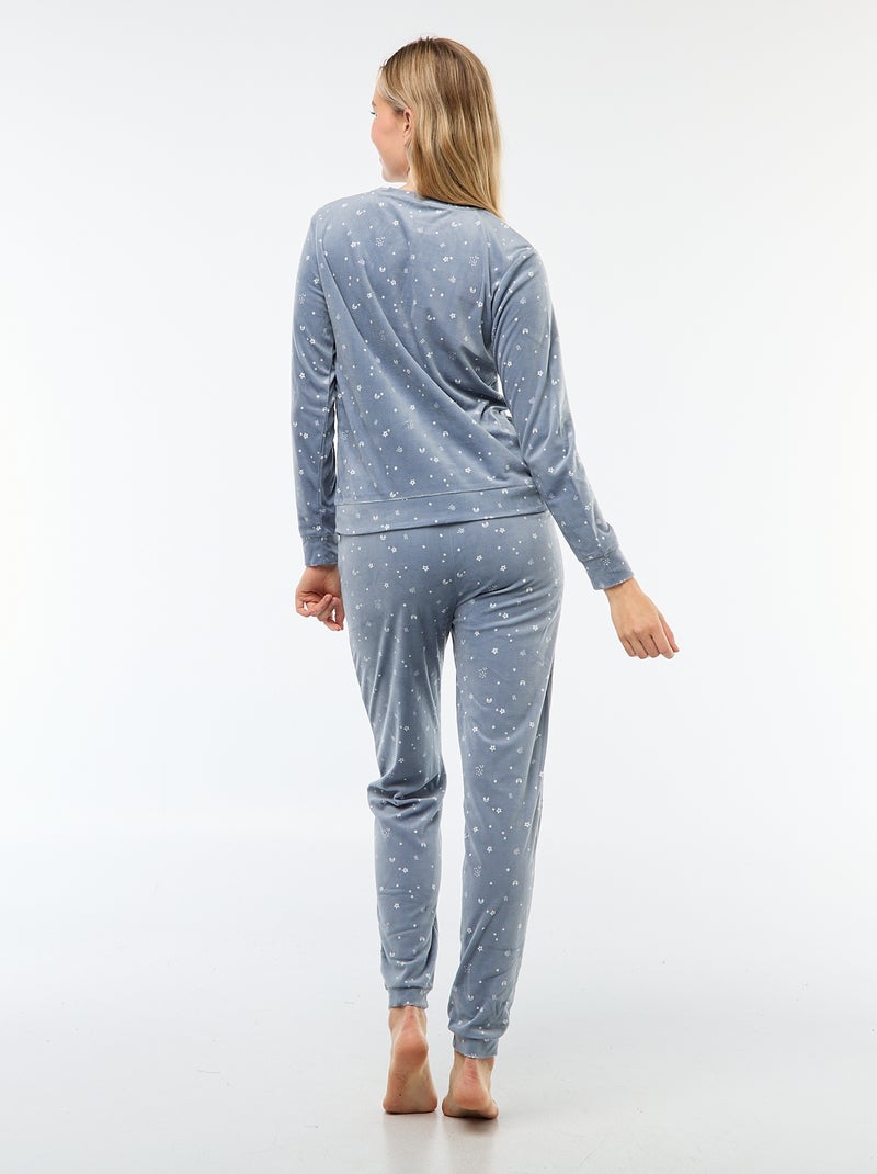 Pigiama lungo in pile composto da t-shirt + pantaloni - 2 pezzi Blu - Kiabi