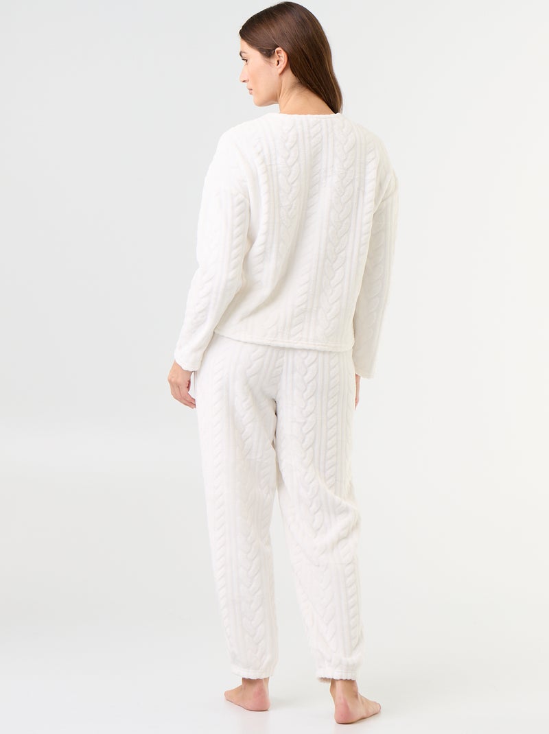 Pigiama lungo in pile con trecce - 2 pezzi Bianco - Kiabi