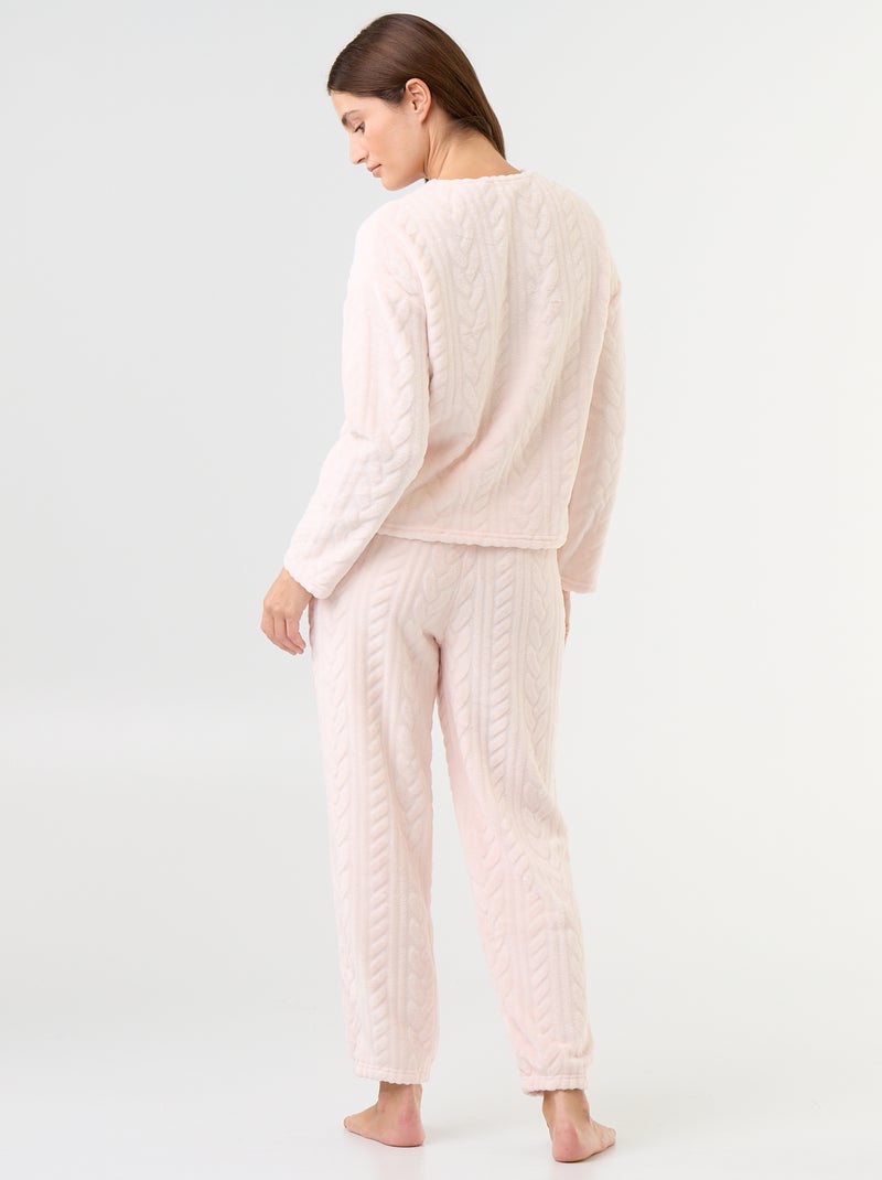 Pigiama lungo in pile con trecce - 2 pezzi Rosa - Kiabi