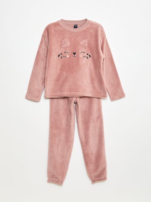 Pigiama lungo in pile, felpa + pantaloni - 2 pezzi - Kiabi