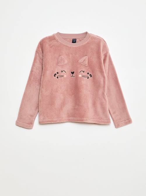 Pigiama lungo in pile, felpa + pantaloni - 2 pezzi - Kiabi