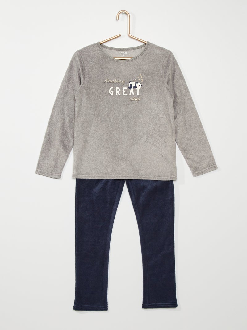 Pigiama lungo in pile GRIGIO - Kiabi