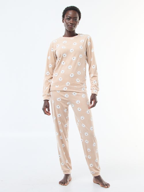 Pigiama lungo in pile, maglietta + pantaloni - 2 pezzi - Kiabi