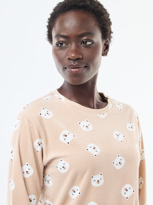 Pigiama lungo in pile, maglietta + pantaloni - 2 pezzi - Kiabi