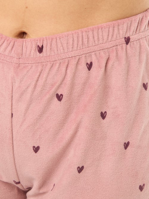 Pigiama lungo in pile, t-shirt + pantaloni - 2 pezzi - Kiabi