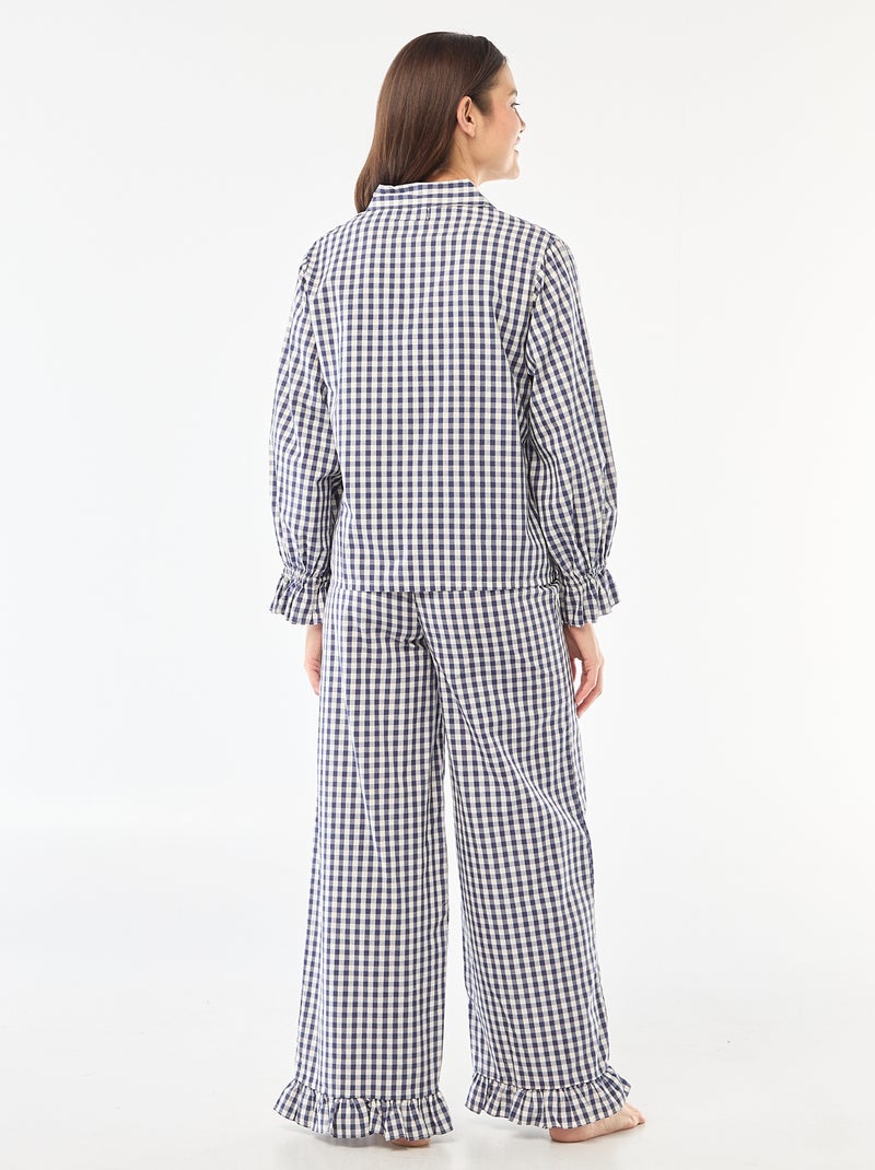 Pigiama lungo in popeline - 2 pezzi Blu - Kiabi