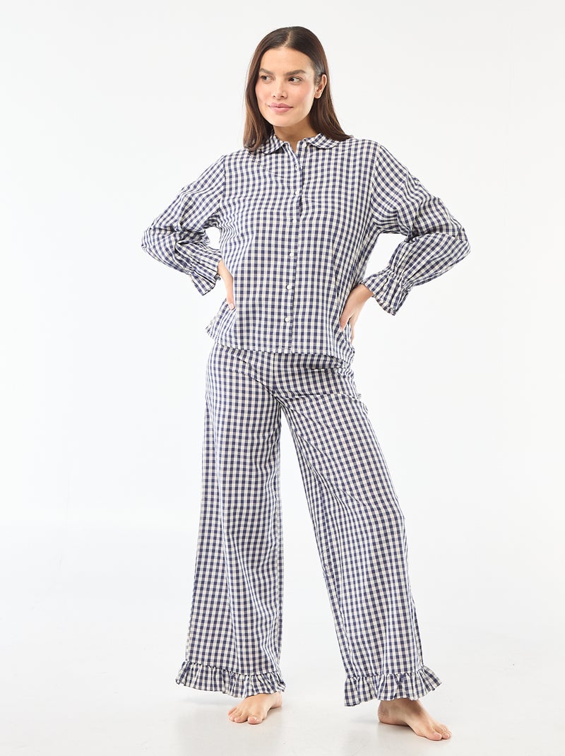 Pigiama lungo in popeline - 2 pezzi Blu - Kiabi