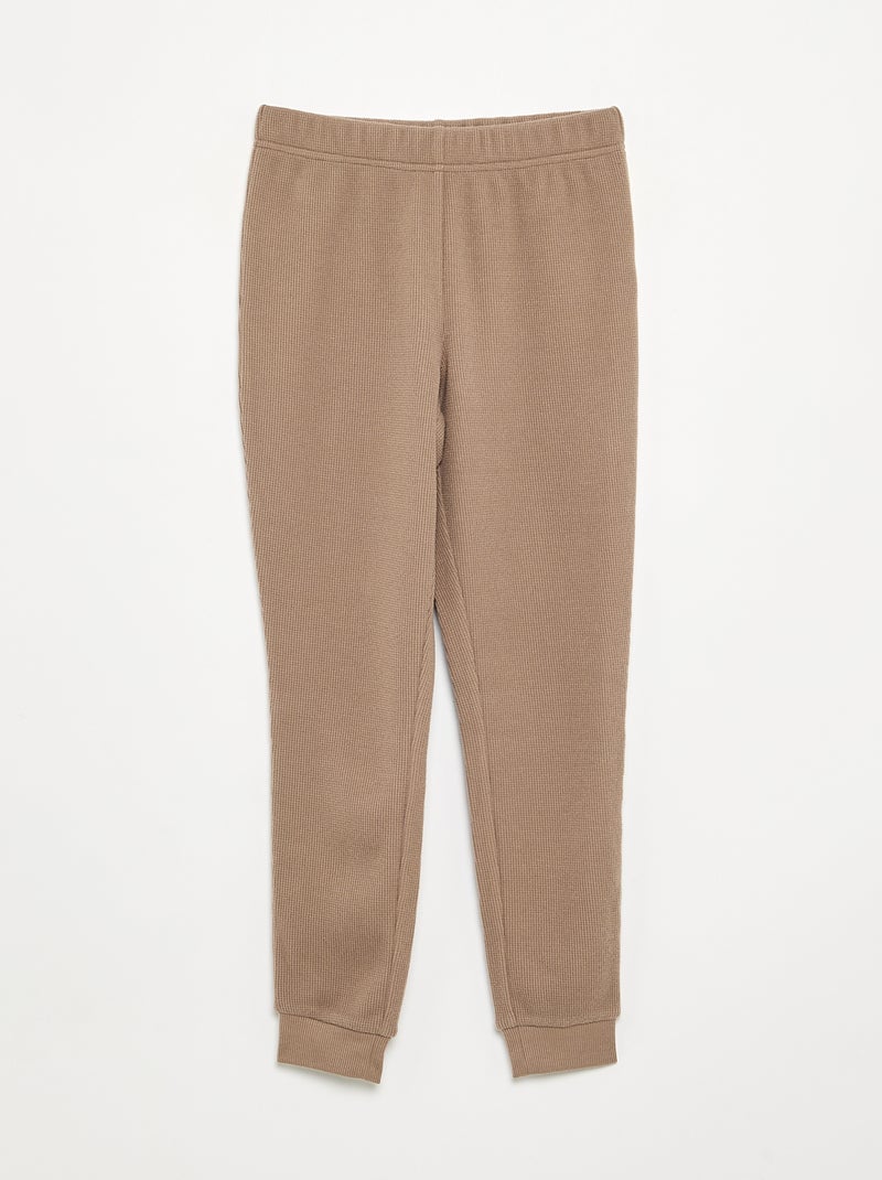 Pigiama lungo in tessuto waffle - 2 pezzi Beige - Kiabi