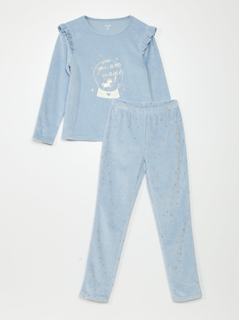 Pigiama lungo in velluto - 2 pezzi BLU - Kiabi