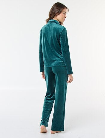 Pigiama lungo in velluto camicia + pantaloni - 2 pezzi