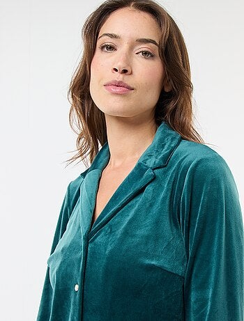 Pigiama lungo in velluto camicia + pantaloni - 2 pezzi