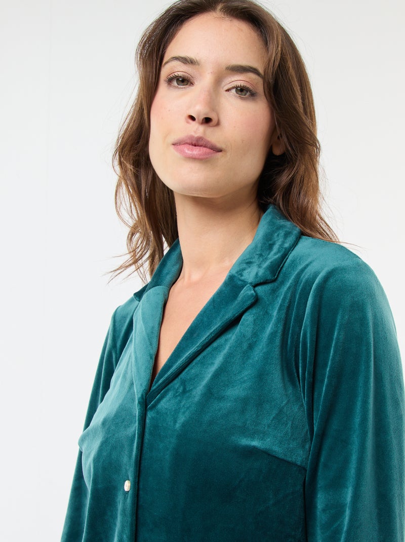 Pigiama lungo in velluto camicia + pantaloni - 2 pezzi Verde - Kiabi