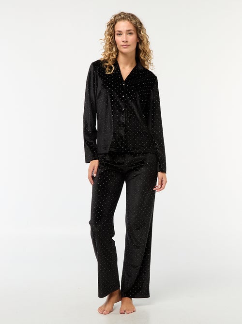 Pigiama lungo in velluto con motivo a pois dorati - 2 pezzi - Kiabi