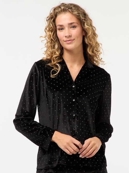 Pigiama lungo in velluto con motivo a pois dorati - 2 pezzi - Kiabi