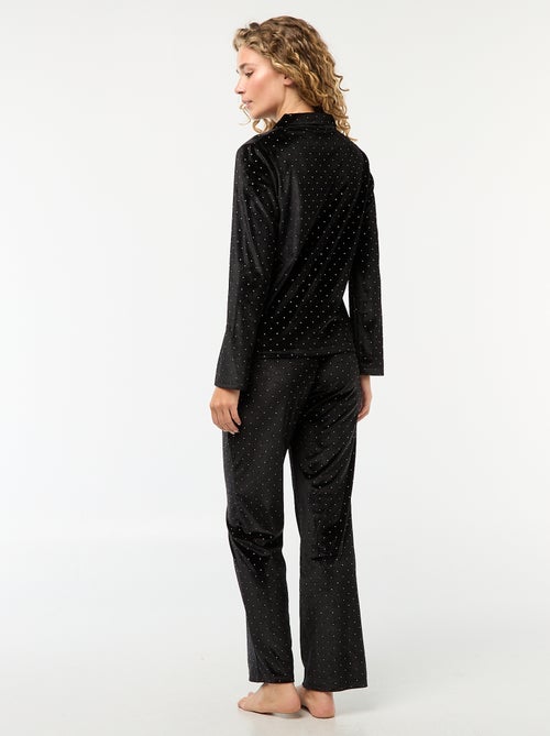 Pigiama lungo in velluto con motivo a pois dorati - 2 pezzi - Kiabi