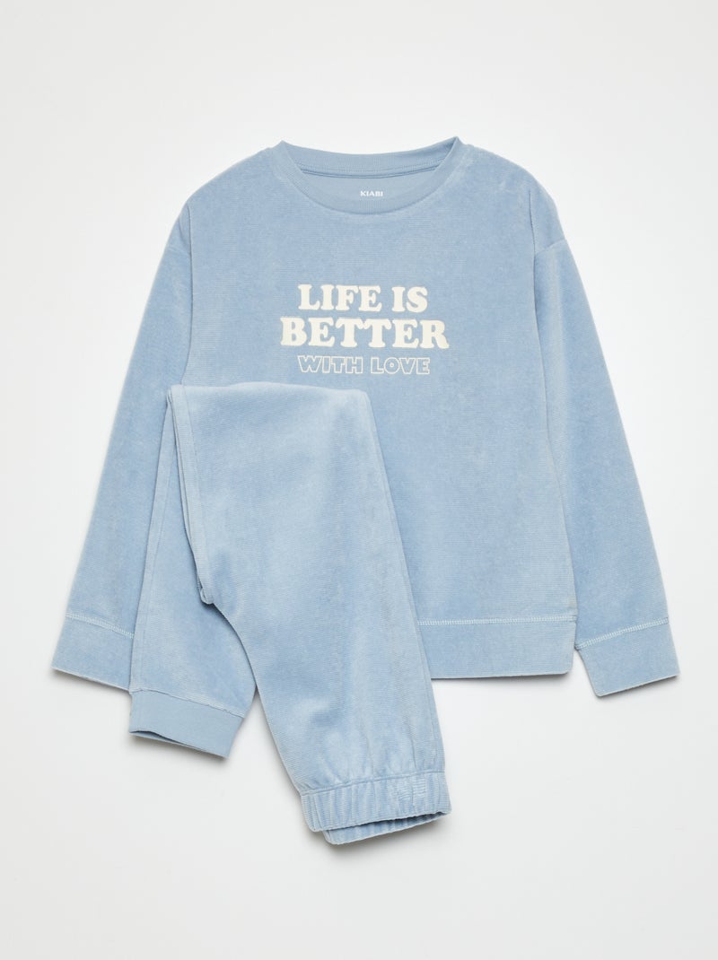 Pigiama lungo in velluto con scritta - 2 pezzi BLU - Kiabi