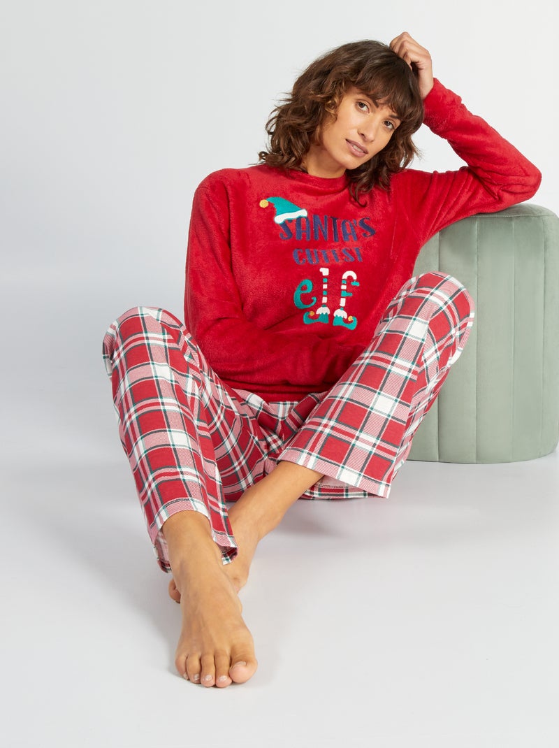 Pigiama lungo in velluto Natale - 2 pezzi ROSSO - Kiabi