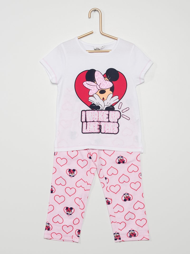 Pigiama lungo 'Minnie' 2 pezzi in cotone bianco/rosa - Kiabi