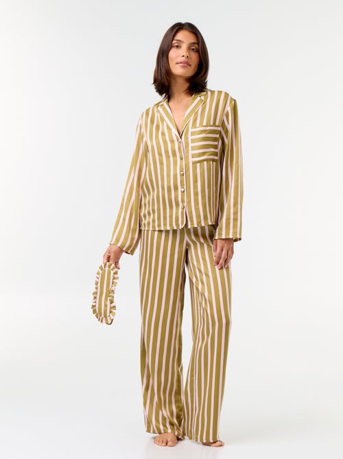 Pigiama lungo satinato camicia + pantaloni - 2 pezzi - Kiabi Pigiama lungo satinato camicia + pantaloni - 2 pezzi - Kiabi
