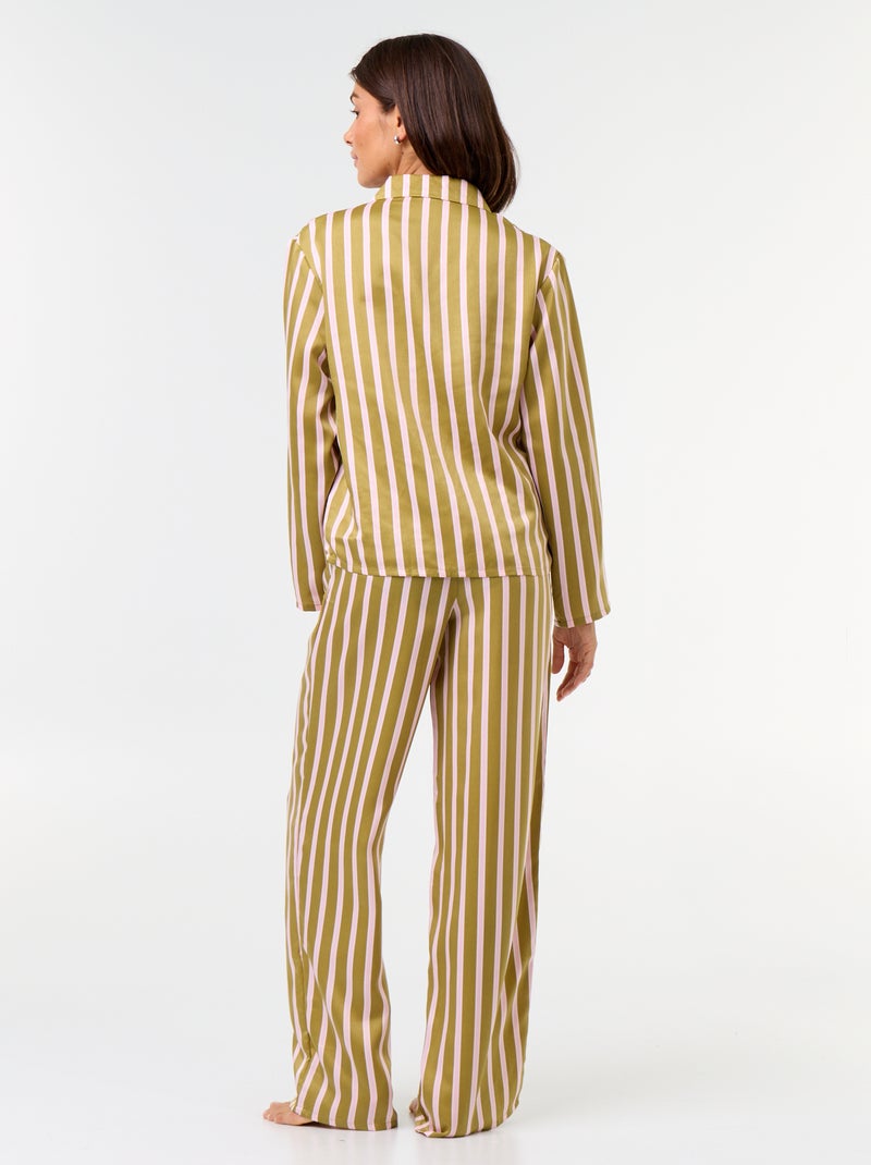 Pigiama lungo satinato camicia + pantaloni - 2 pezzi Kaki - Kiabi