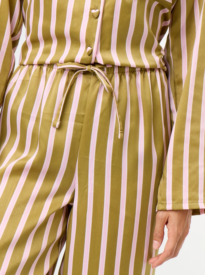 Pigiama lungo satinato camicia + pantaloni - 2 pezzi Kaki - Kiabi