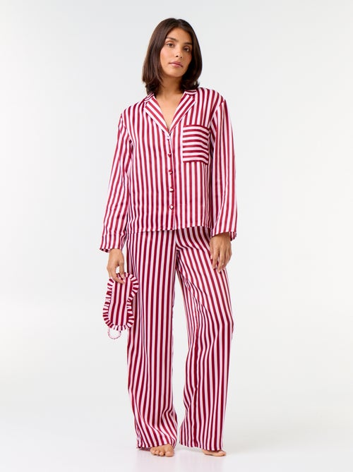 Pigiama lungo satinato camicia + pantaloni - 2 pezzi - Kiabi Pigiama lungo satinato camicia + pantaloni - 2 pezzi - Kiabi