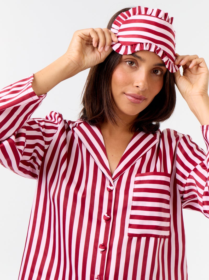 Pigiama lungo satinato camicia + pantaloni - 2 pezzi Rosa - Kiabi