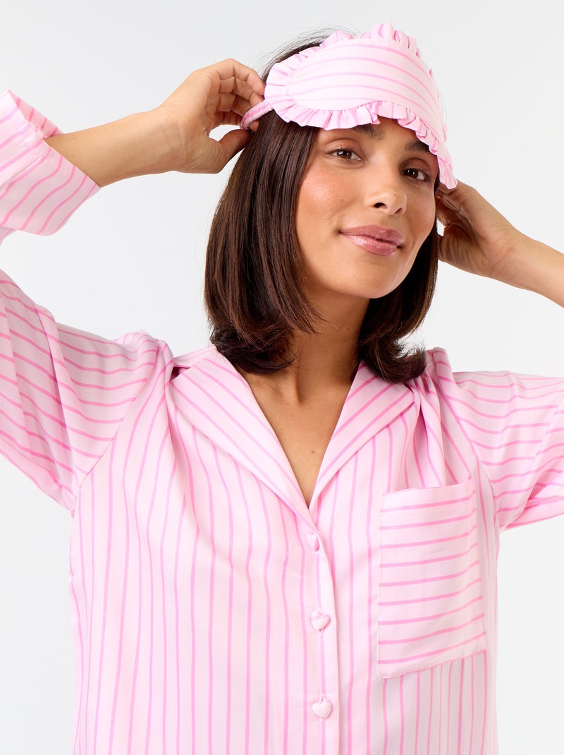 Pigiama lungo satinato camicia + pantaloni - 2 pezzi Rosa - Kiabi