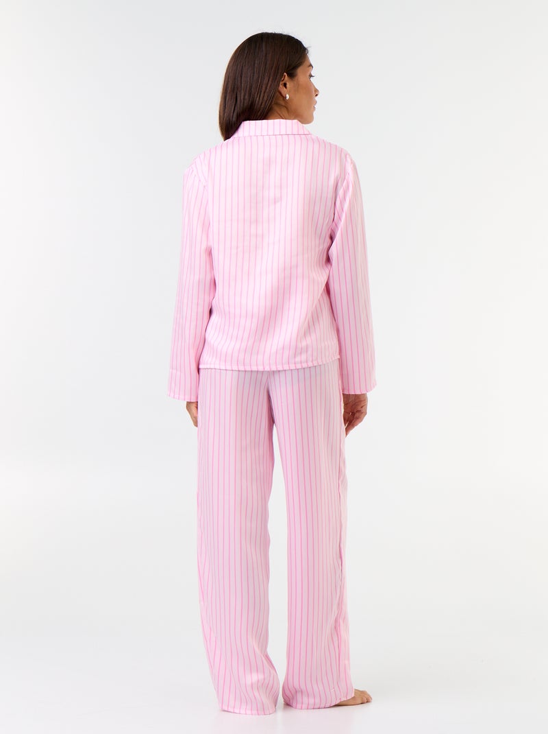 Pigiama lungo satinato camicia + pantaloni - 2 pezzi Rosa - Kiabi