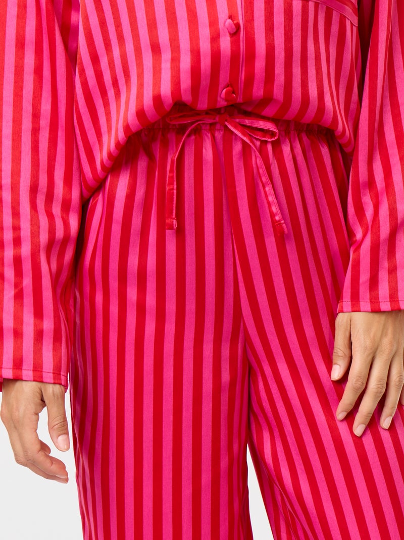 Pigiama lungo satinato camicia + pantaloni - 2 pezzi Rosso - Kiabi