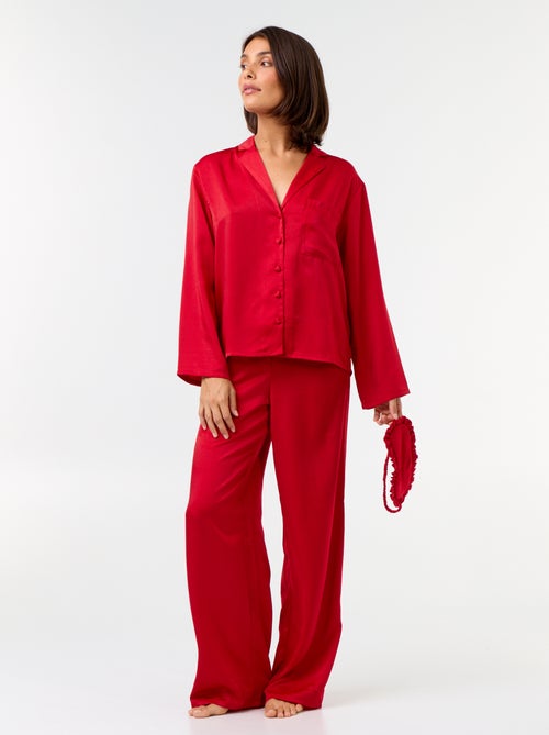 Pigiama lungo satinato camicia + pantaloni - 2 pezzi - Kiabi