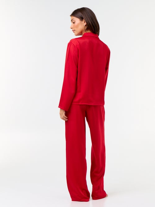 Pigiama lungo satinato camicia + pantaloni - 2 pezzi - Kiabi