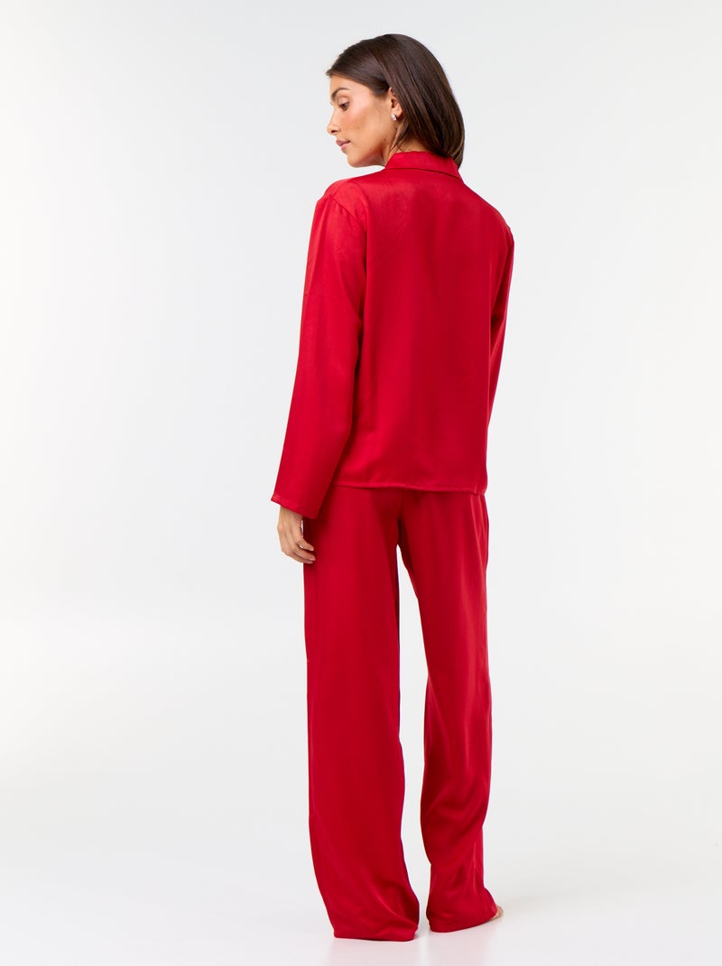 Pigiama lungo satinato camicia + pantaloni - 2 pezzi Rosso - Kiabi