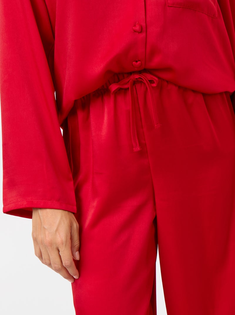 Pigiama lungo satinato camicia + pantaloni - 2 pezzi Rosso - Kiabi