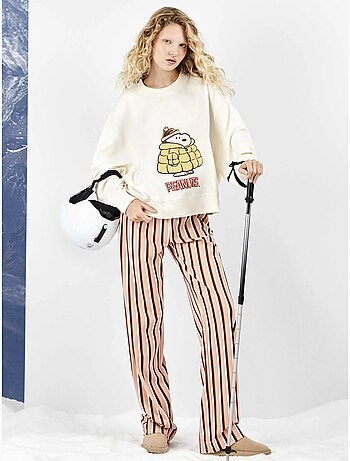 Pigiama lungo snoopy con pantaloni a righe