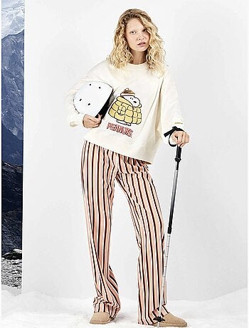 Pigiama lungo snoopy con pantaloni a righe