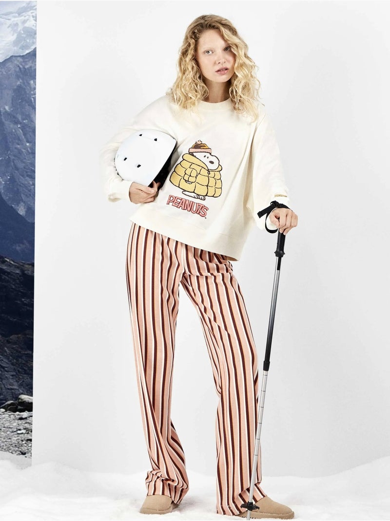 Pigiama lungo snoopy con pantaloni a righe Ecru - Kiabi