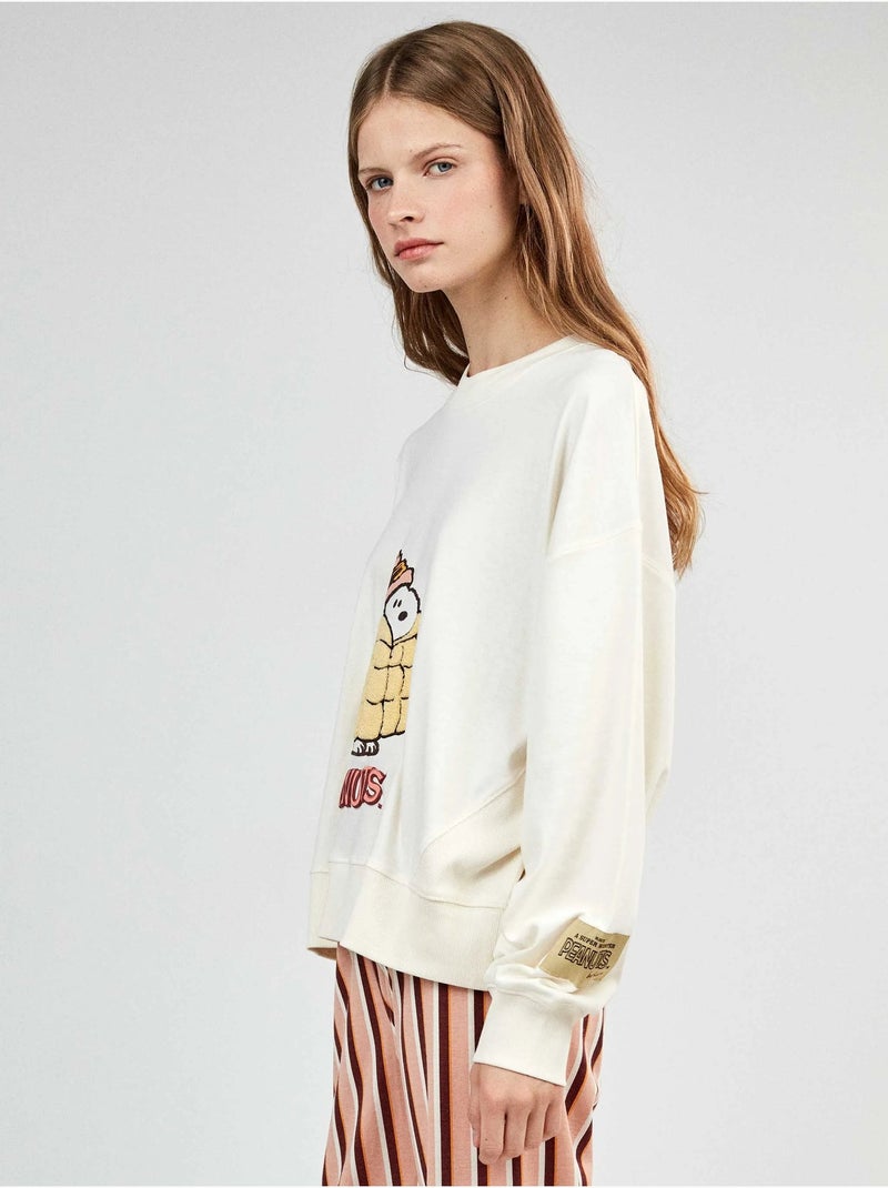 Pigiama lungo snoopy con pantaloni a righe Ecru - Kiabi