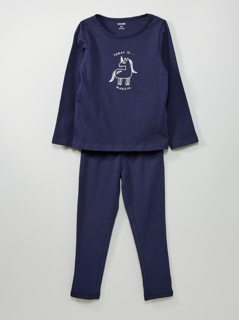 Pigiama lungo stampato 2 pezzi BLU - Kiabi