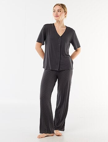 Pigiama lungo stampato a pois - 2 pezzi