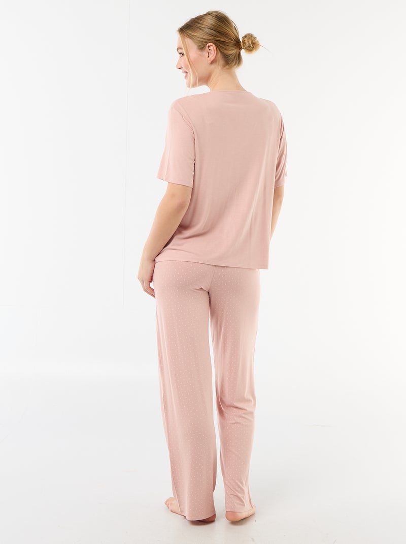 Pigiama lungo stampato a pois - 2 pezzi Rosa - Kiabi
